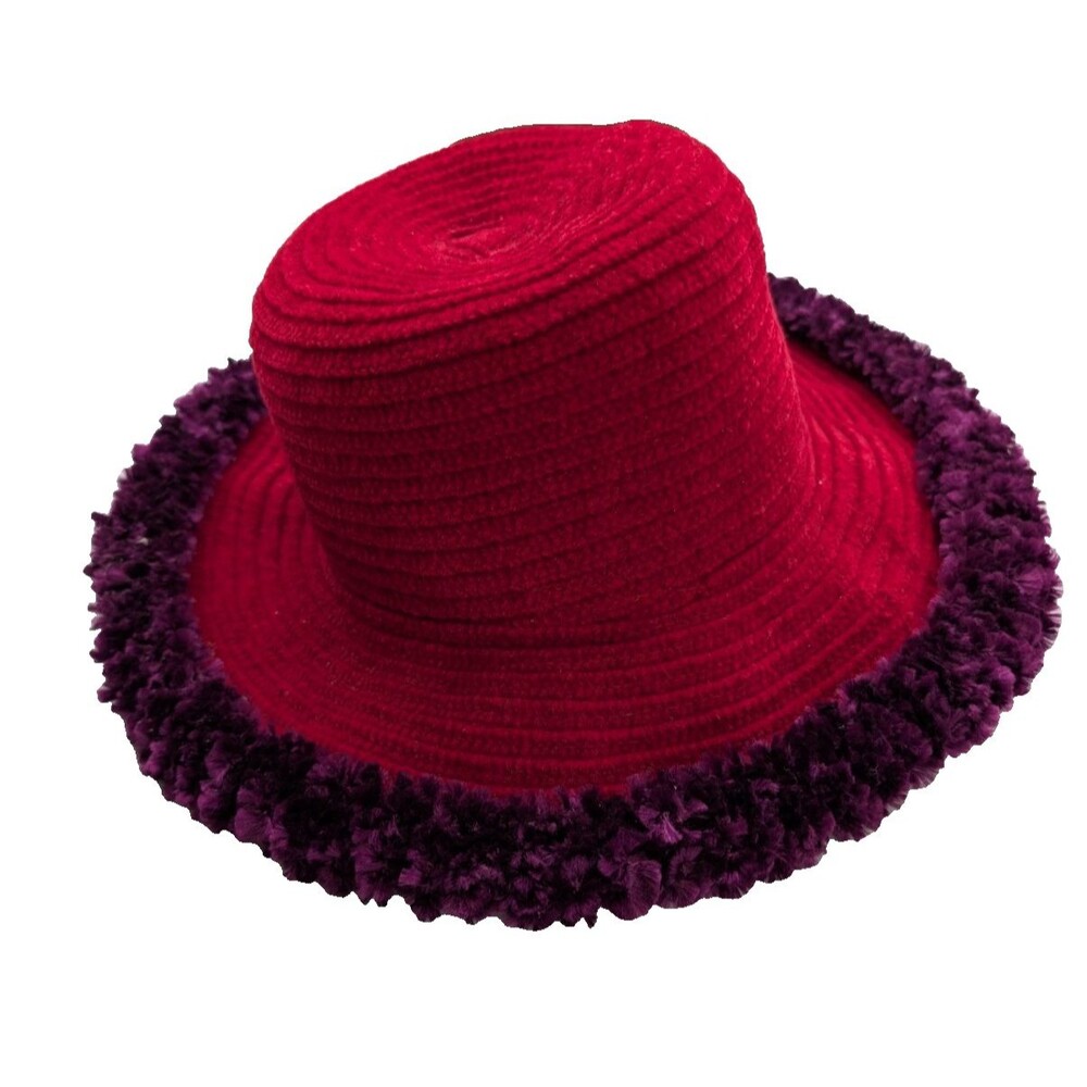 Handmade by Scala Acrylic Bucket Hat Purple Fringe Trim One Size Red Hat Society